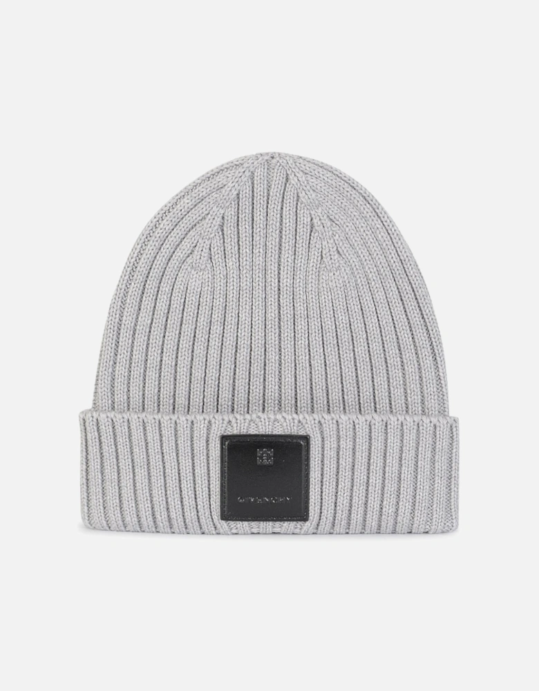 PATCH LOGO RIBBED BEANIE GREY