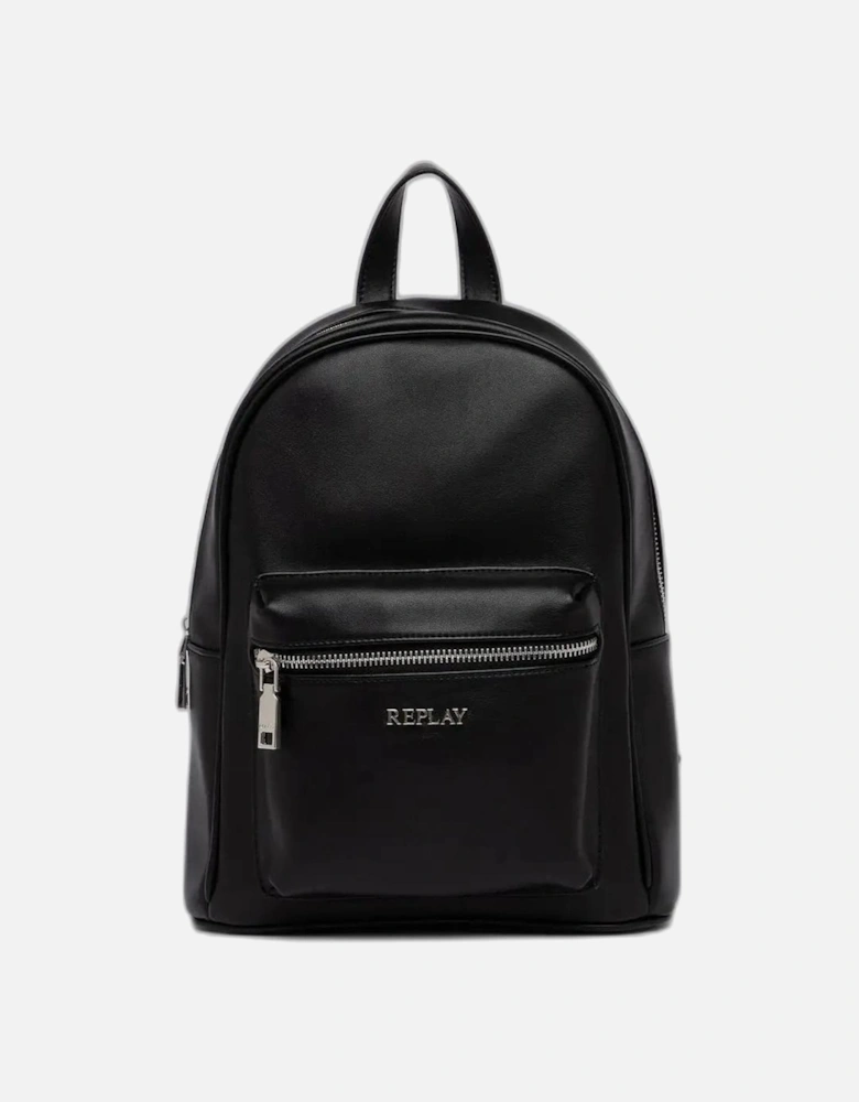 Black Plain Rucksack with Zip Pockets for Women Bags