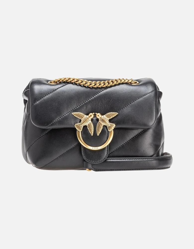 Black Leather Shoulder Bag with Clip Fastening Women