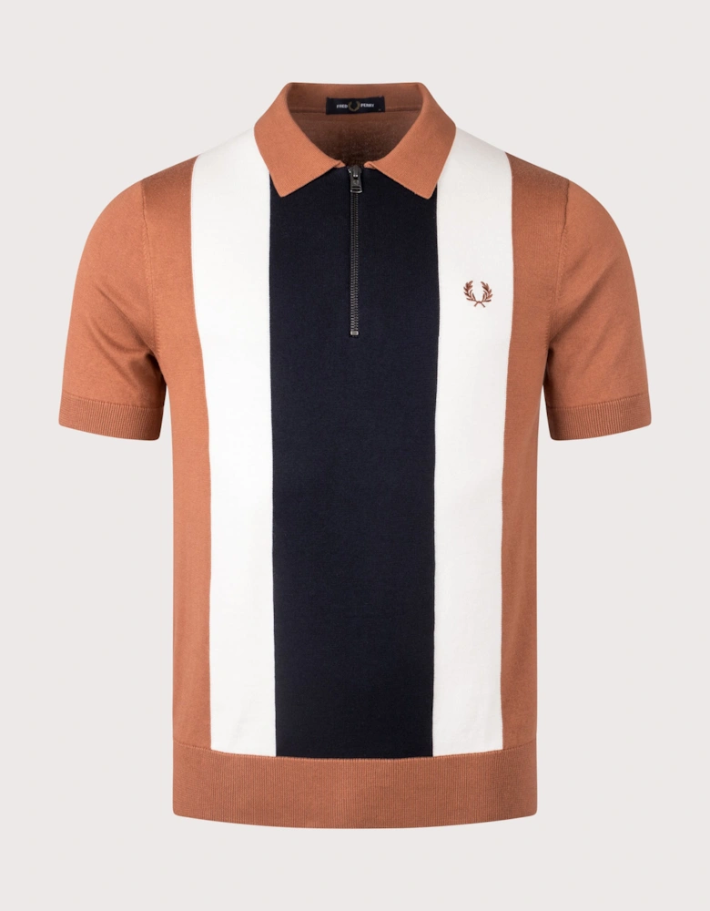 Vertical Stripe Zip Neck Polo Shirt