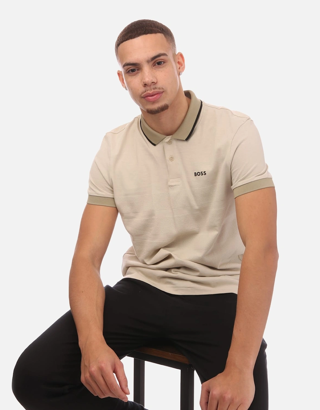 Popcorn-Structure Stripe Polo Shirt