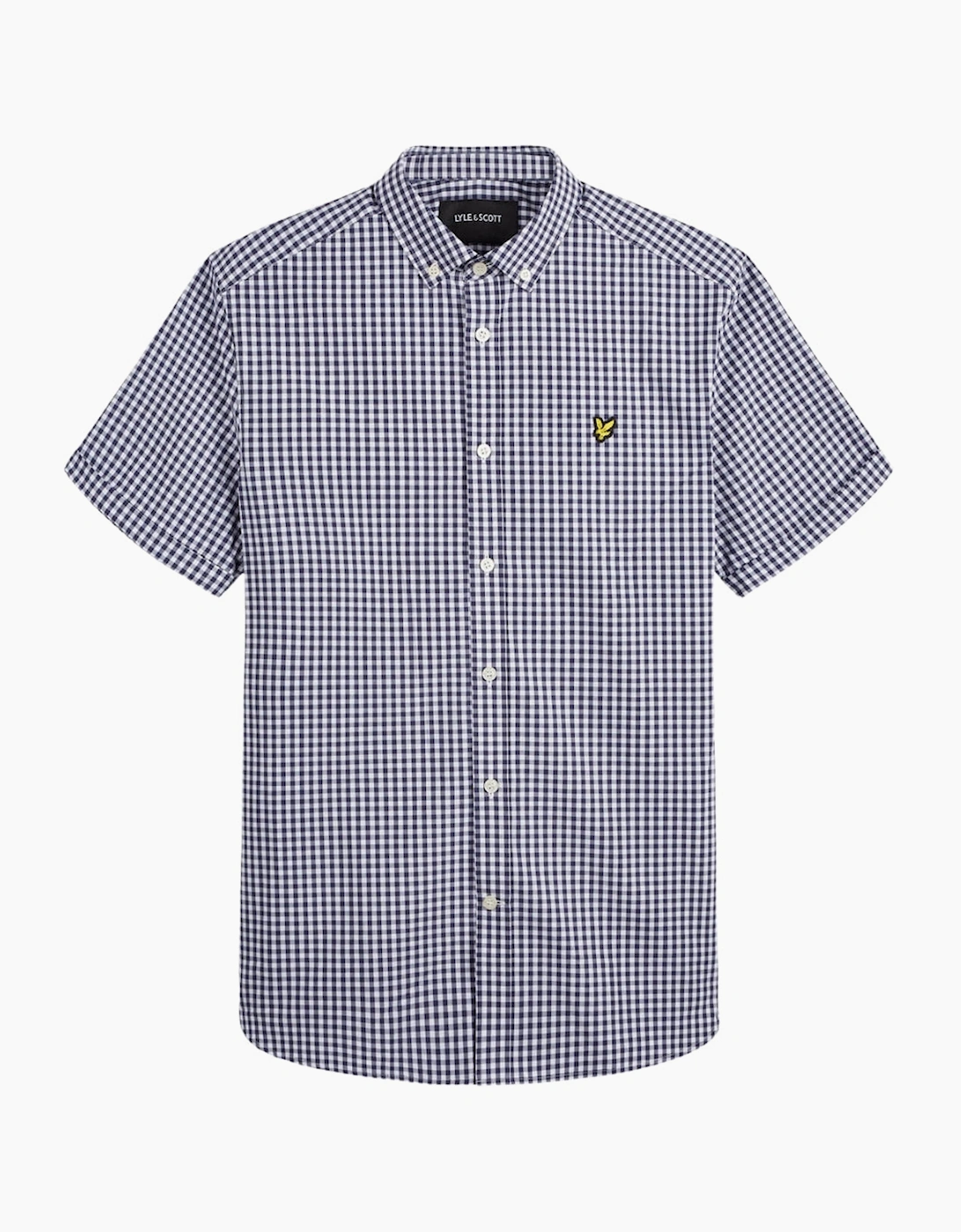 Men's Lyle & Scott Short Sleeve Navy Blue Gringham Shirt - Size: Regular/36