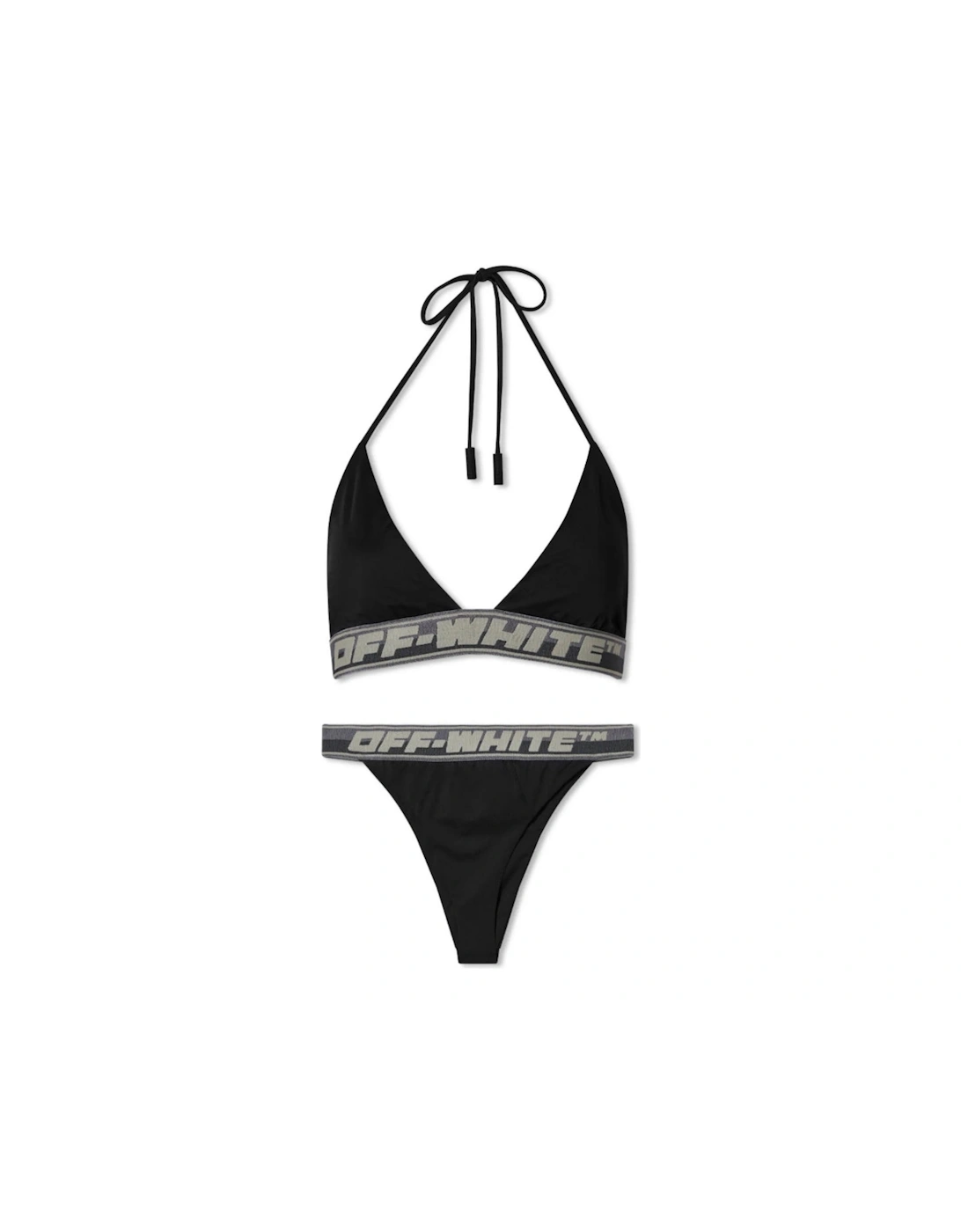 Women's Off-White Logo Band Bikini Black Swim Wear - Black/Black - Size: S