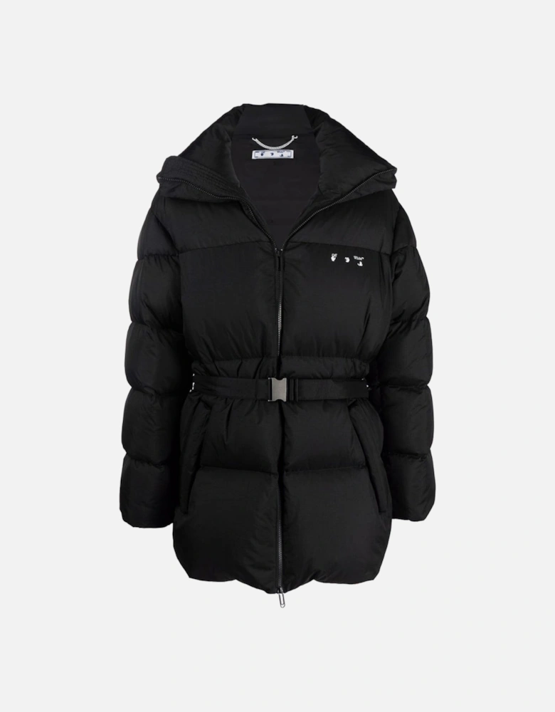 Tuc Detail Puffer Black Down Jacket