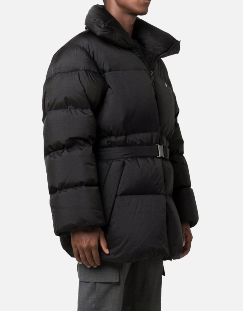 Tuc Detail Puffer Black Down Jacket