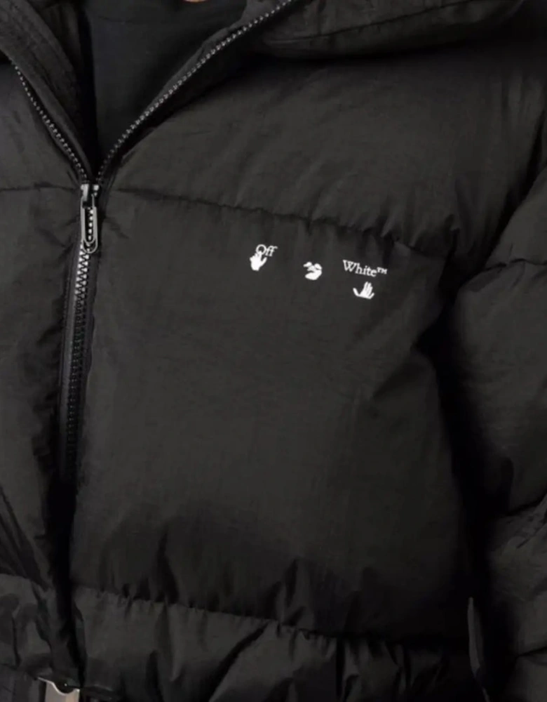 Tuc Detail Puffer Black Down Jacket