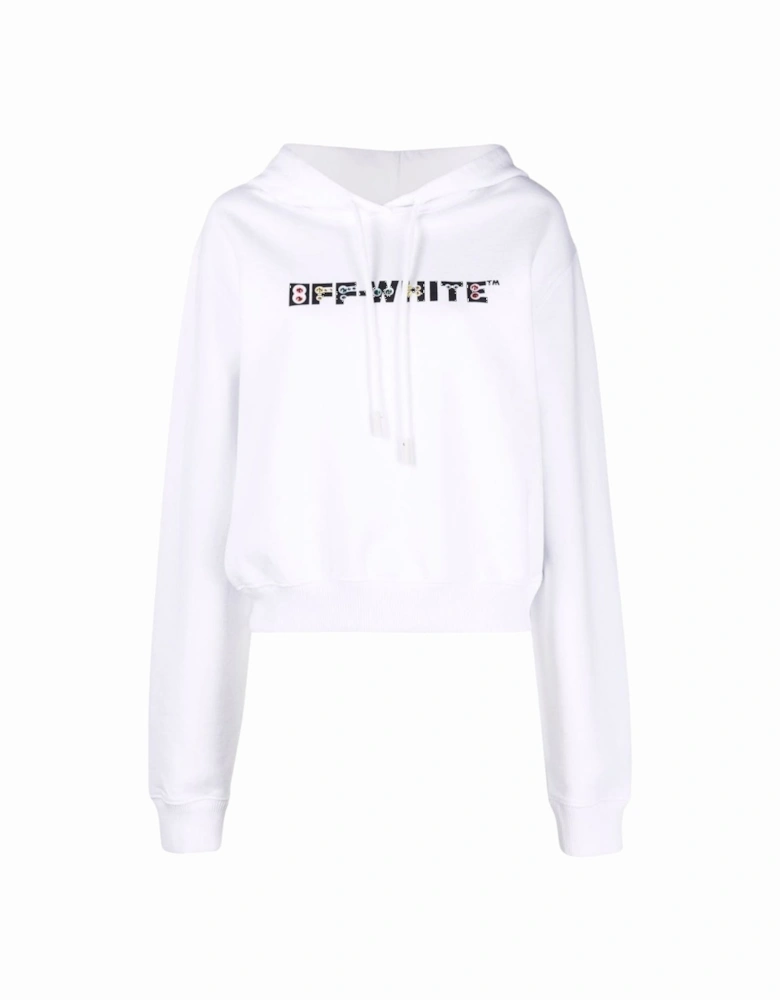 Geometric Logo Cropped White Hoodie