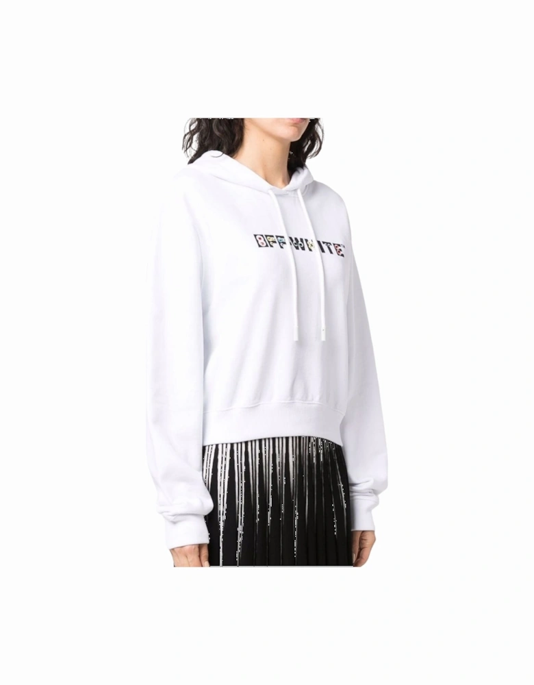 Geometric Logo Cropped White Hoodie