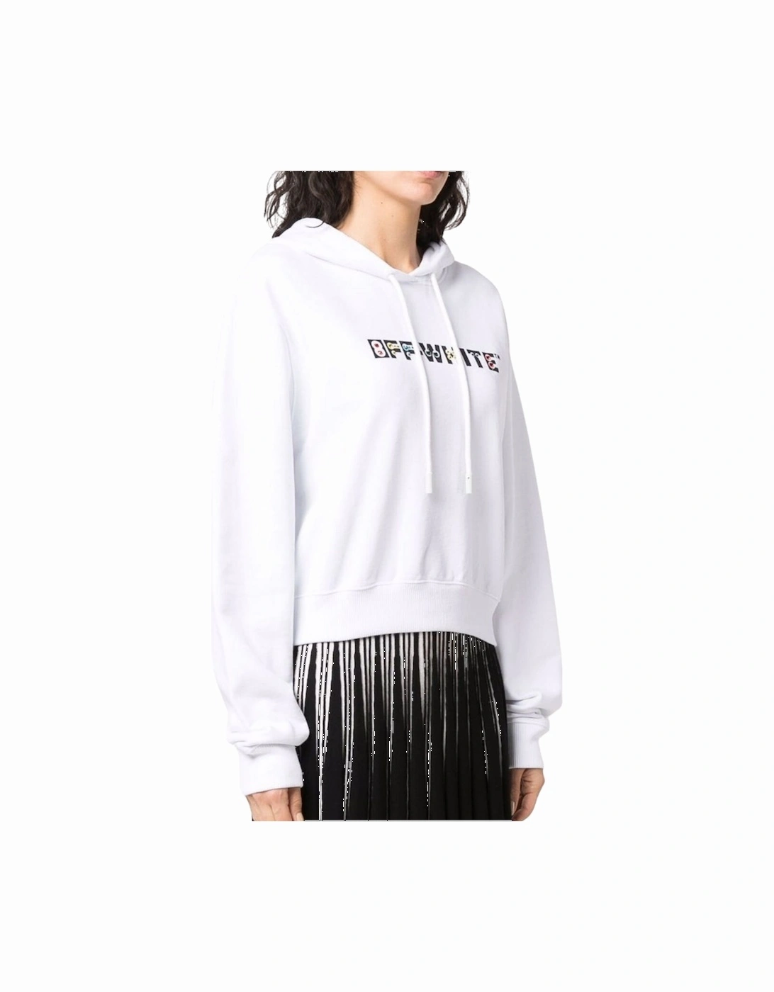 Geometric Logo Cropped White Hoodie