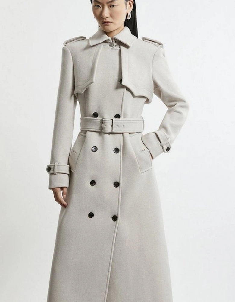 Petite ltalian Wool Tailored Belted Trench Coat