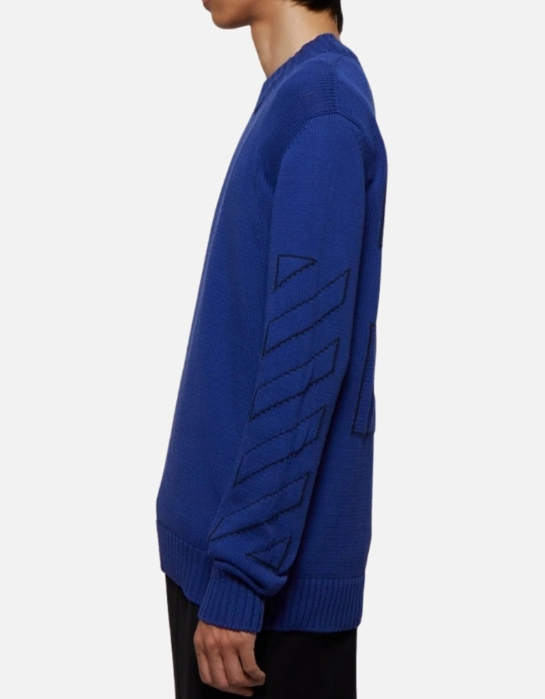 Diag Outline Peacock Blue Knit Jumper