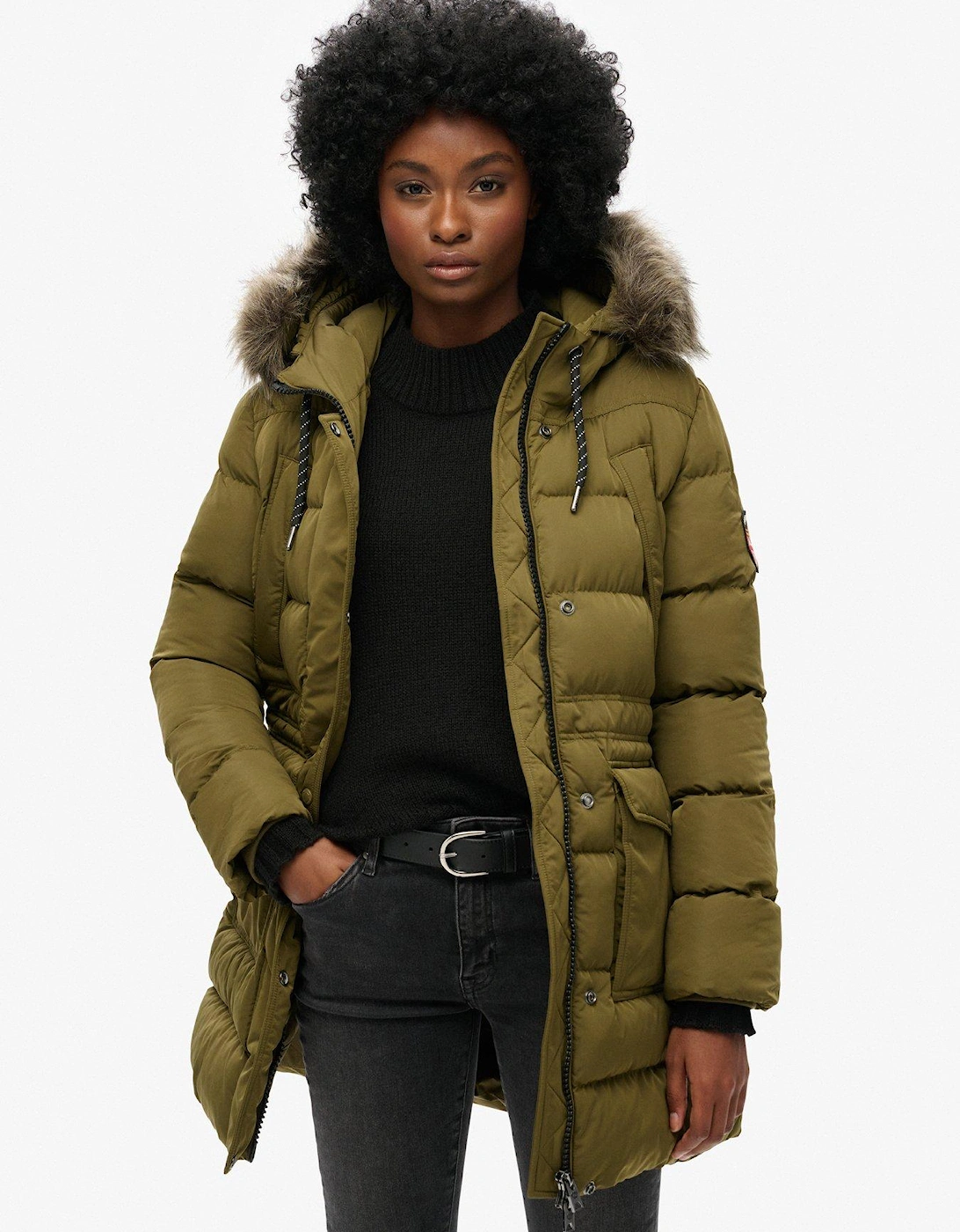 Everest Midi Faux Fur Puffer Coat - Green, 2 of 1