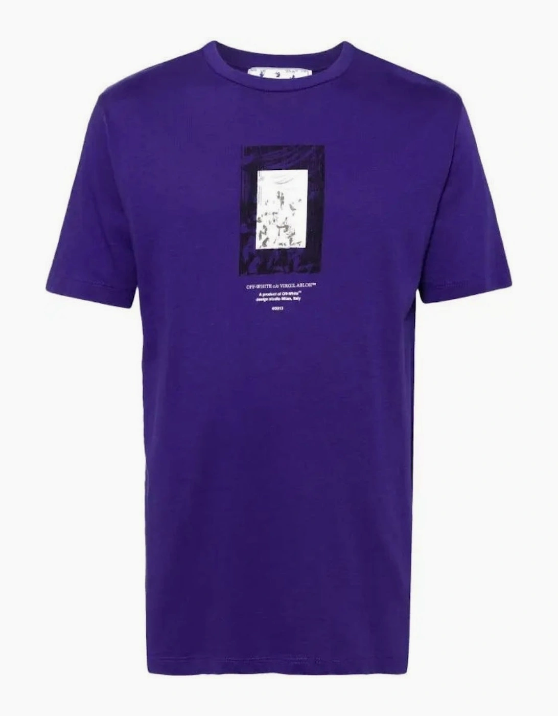 Off-White Men's Tan Paint Mirror Logo Slim Fit Purple T-Shirt  34 Xs