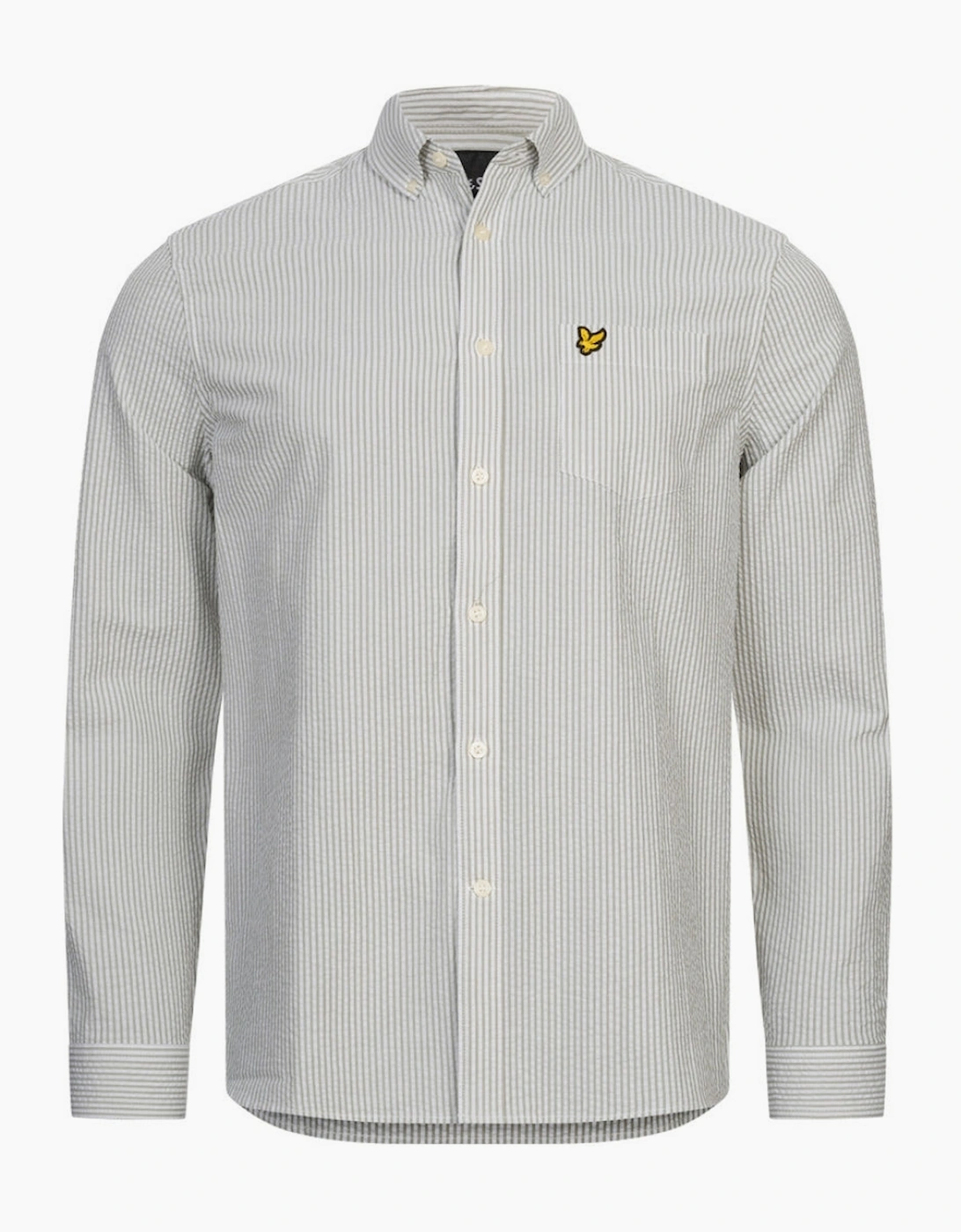 Lyle And Scott Men's Grey Lyle & Scott Long Sleeve Seersucker Strike White Shirt - Size 44/Regular