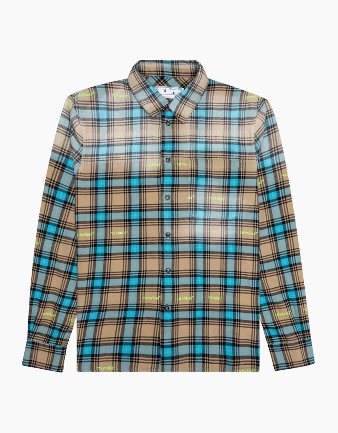 Men's Off-White Helvetica Pattern Camel Beige Flannel Shirt - Size: 40/Regular