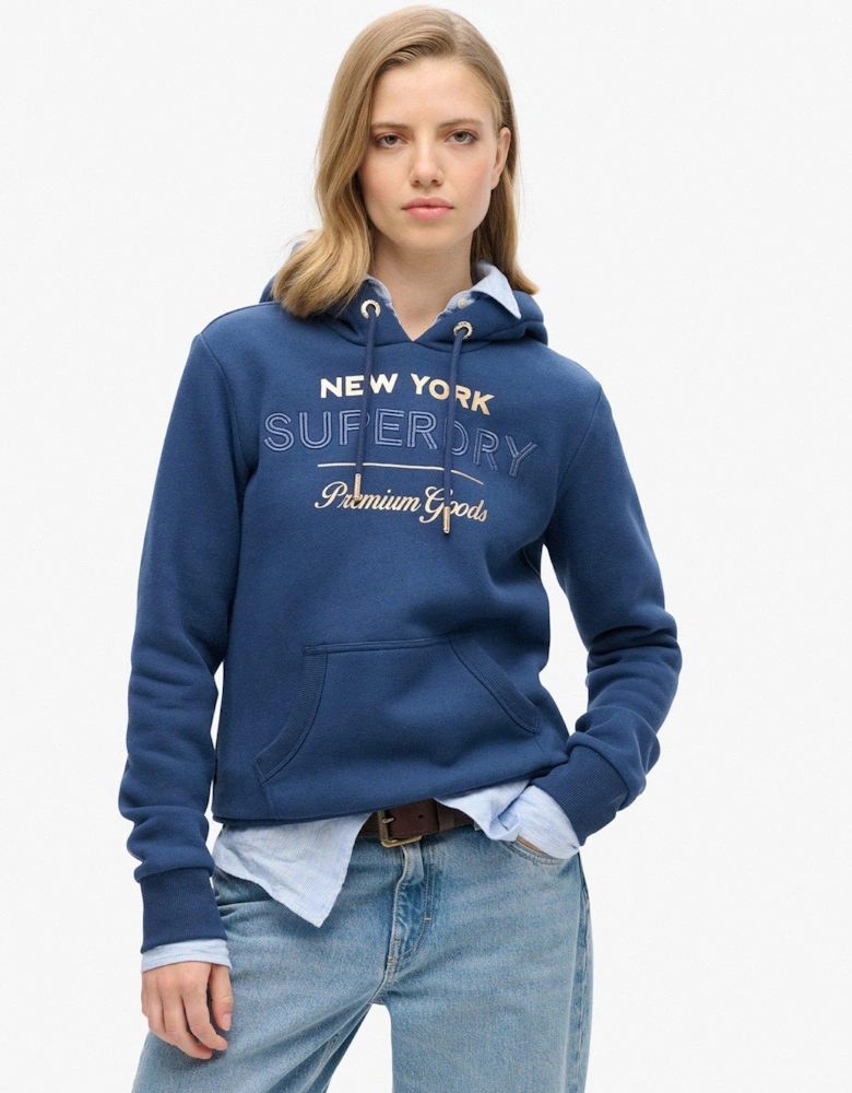 Luxe Metallic Logo Hoodie - Blue