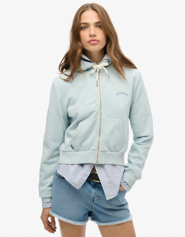 Essential Logo Cropped Zip Hoodie - Blue