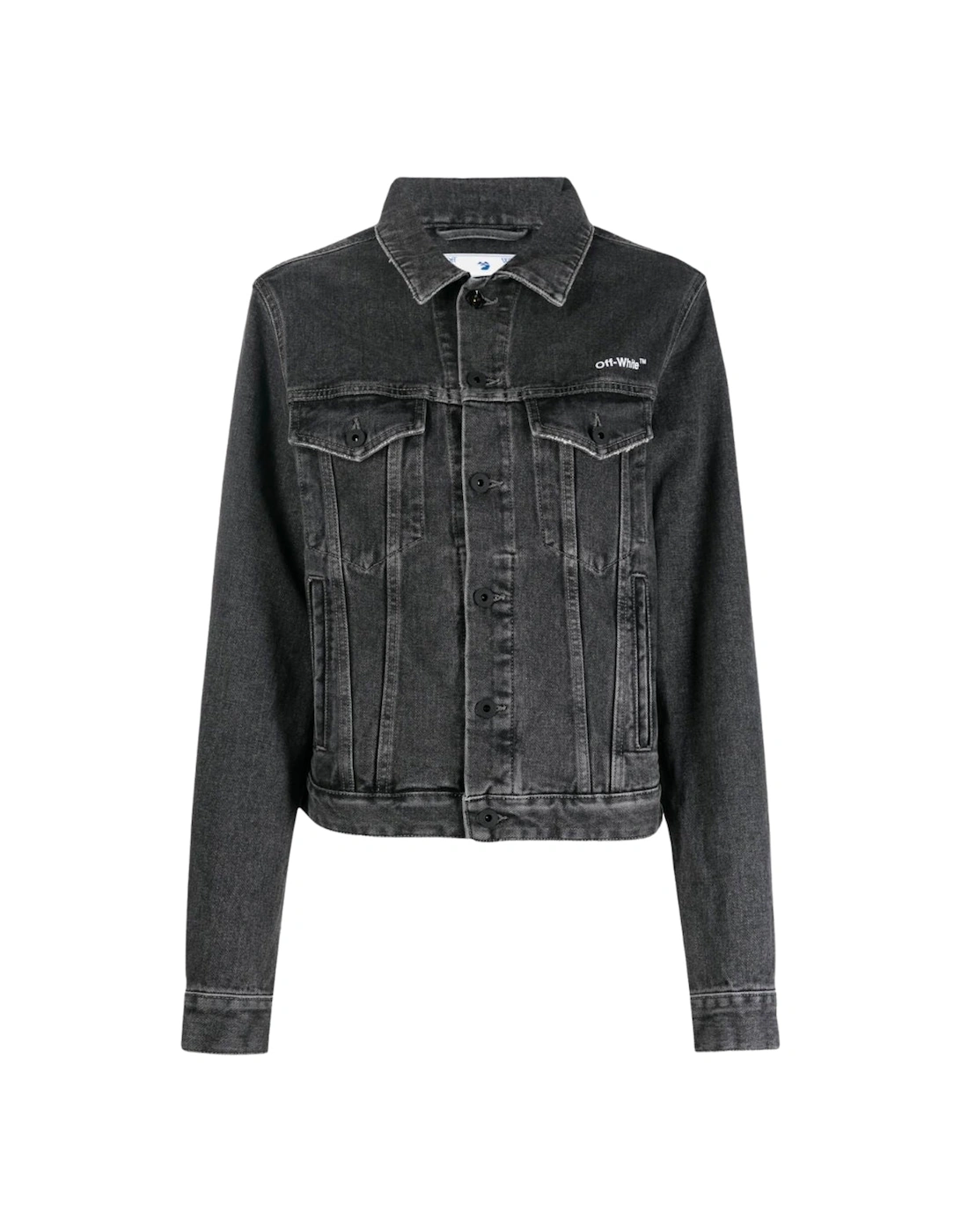 Women's Off-White Diag Design Regular Fit Dark Grey Denim Jacket - Black - Size: 10/8