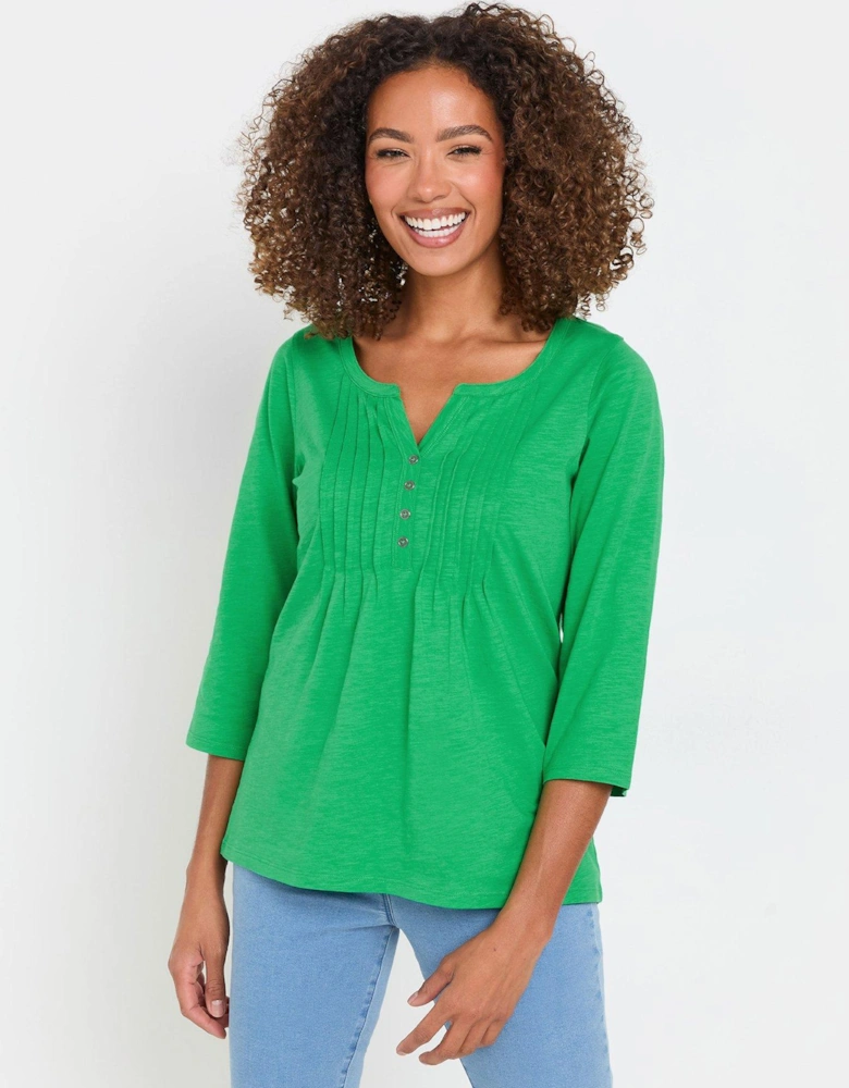 3/4 Sleeve Henley Top - Green