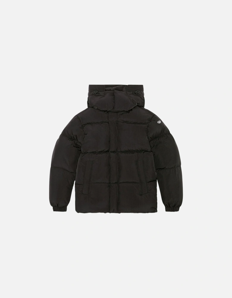 Plain Padded Hooded Black Jacket