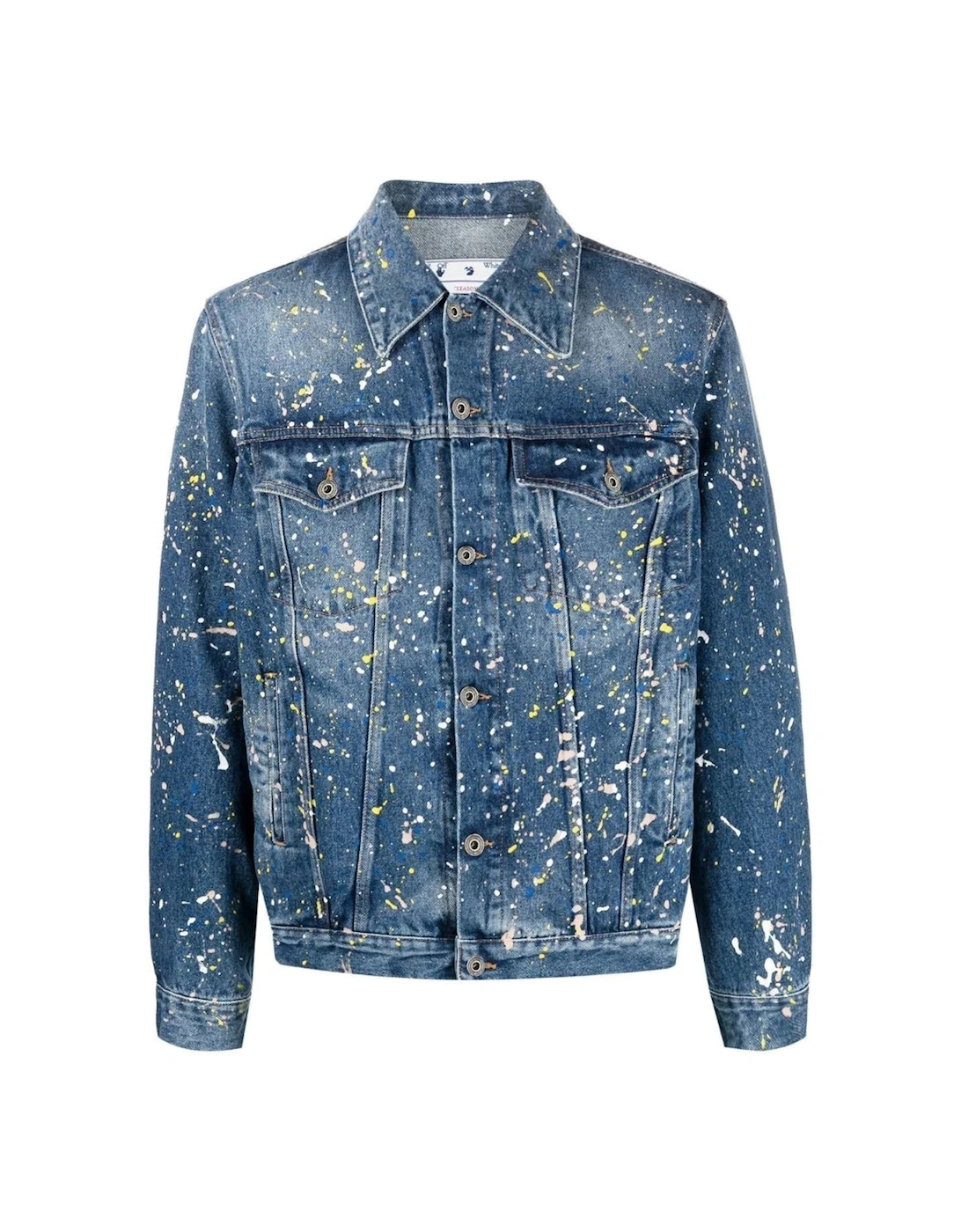Men's Off-White Paint Splatter Skate Fit Blue Denim Jacket - Size: 38/Regular