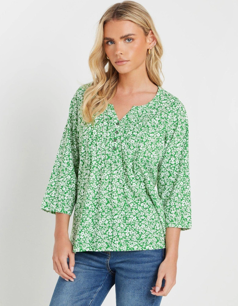 3/4 Sleeve Henley Top - Green