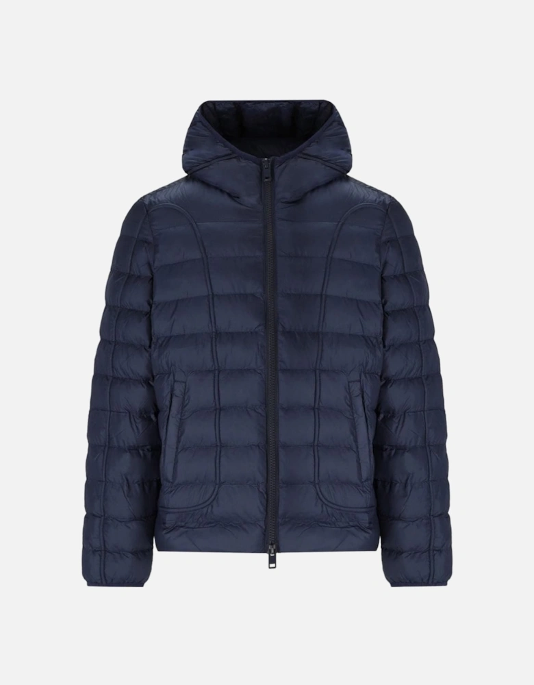 Plain Navy Blue Padded Hooded Jacket