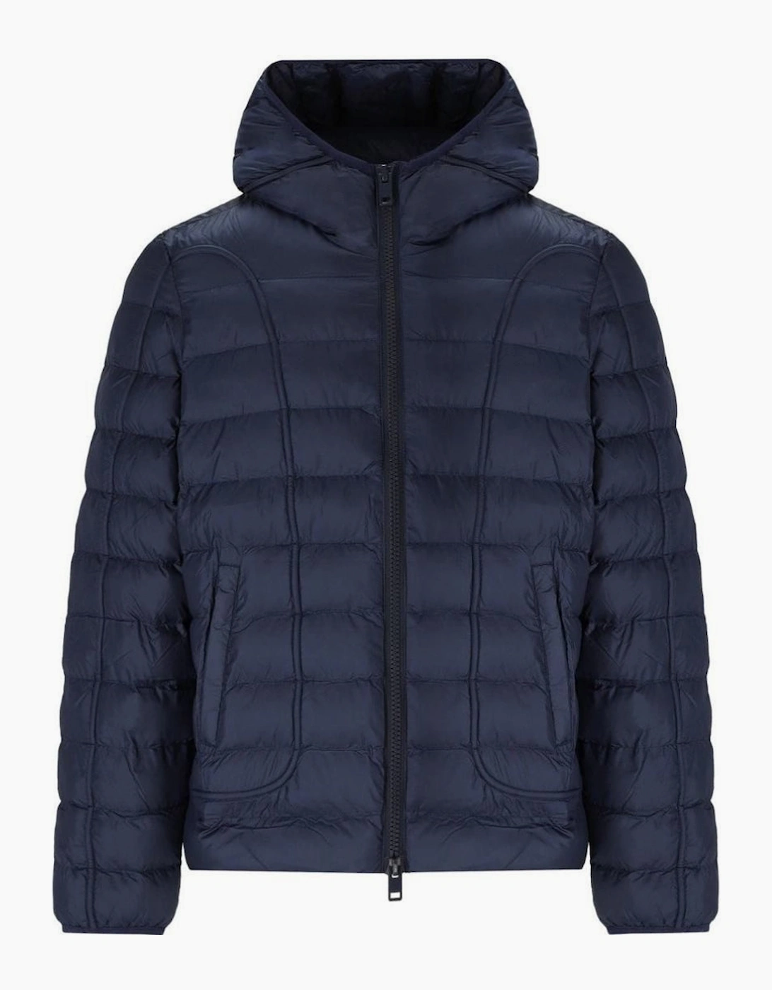 Men's Diesel Plain Navy Blue Padded Hooded Jacket - Size: 42/Regular