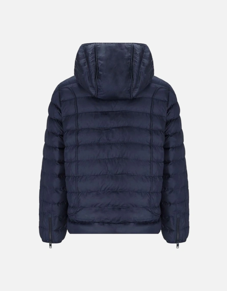 Plain Navy Blue Padded Hooded Jacket