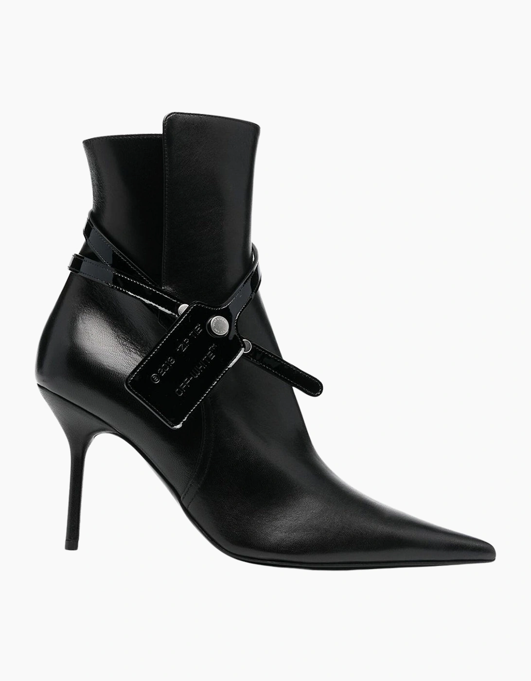 Women's Off-White Nappa Calf Zip Tie Black Ankle Boots - Size: 6