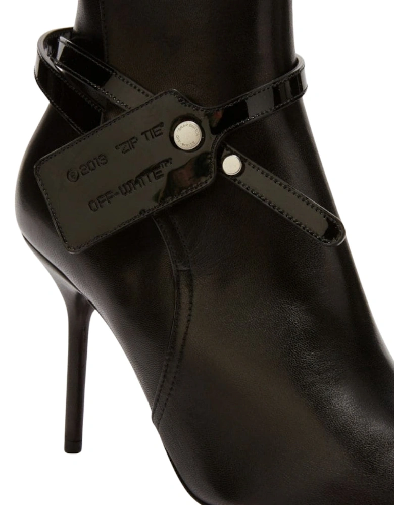 Nappa Calf Zip Tie Black Ankle Boots