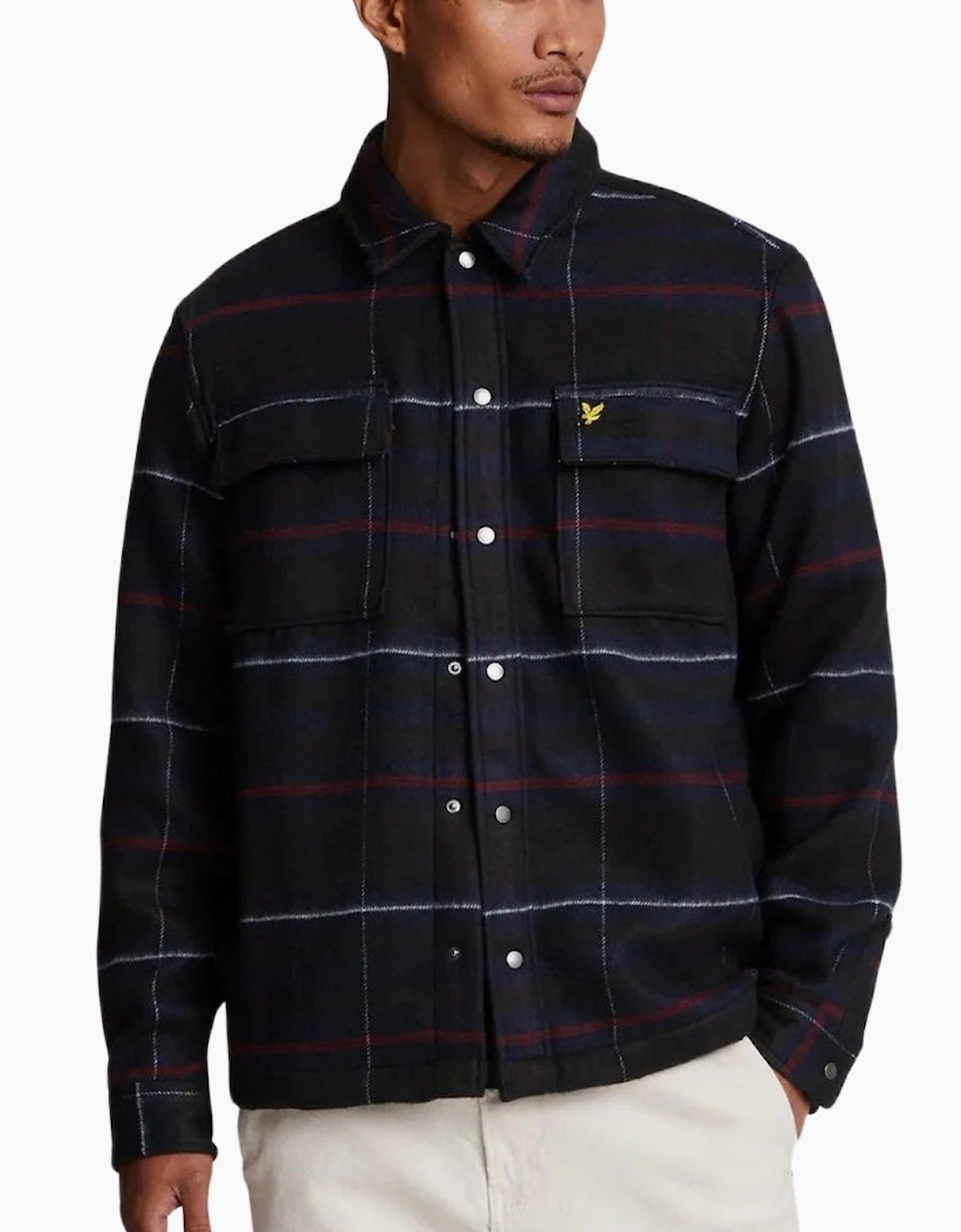 Men's Lyle & Scott Brushed Tartan Muddy Navy Overshirt Jacket - Size: 42/Regular
