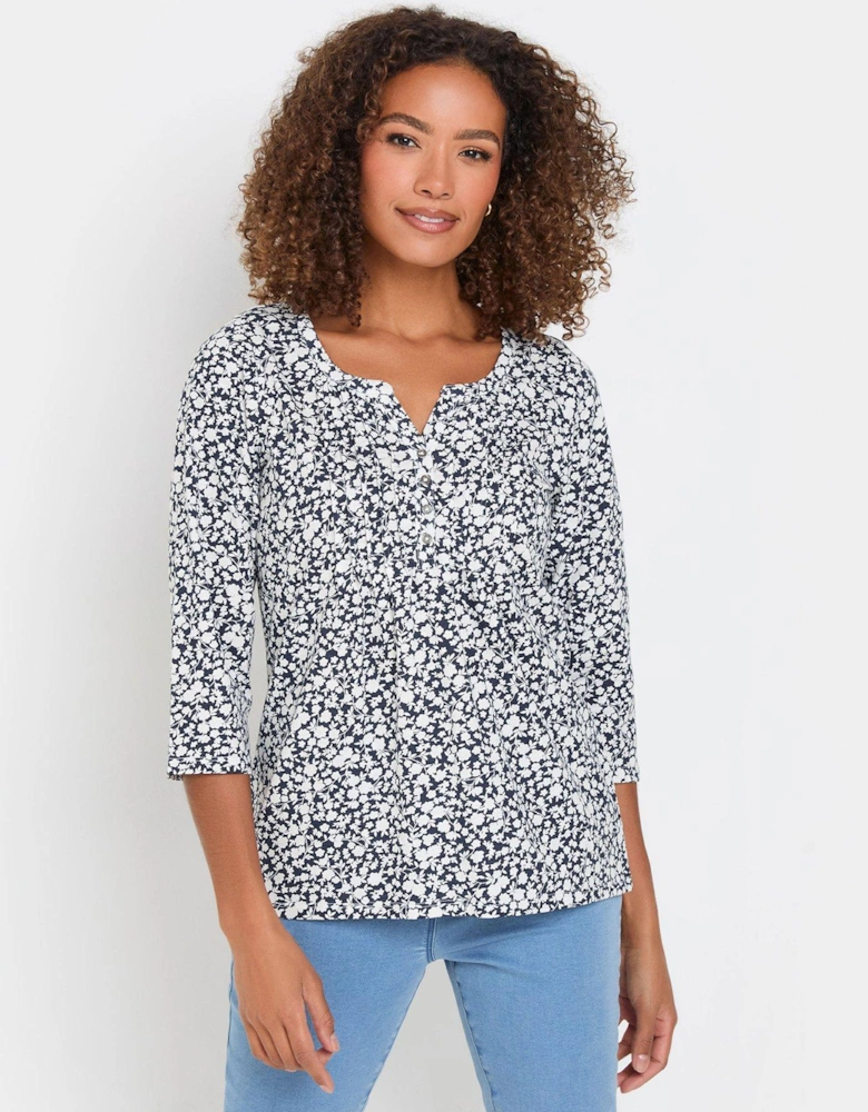 3/4 Sleeve Henley Top - Blue