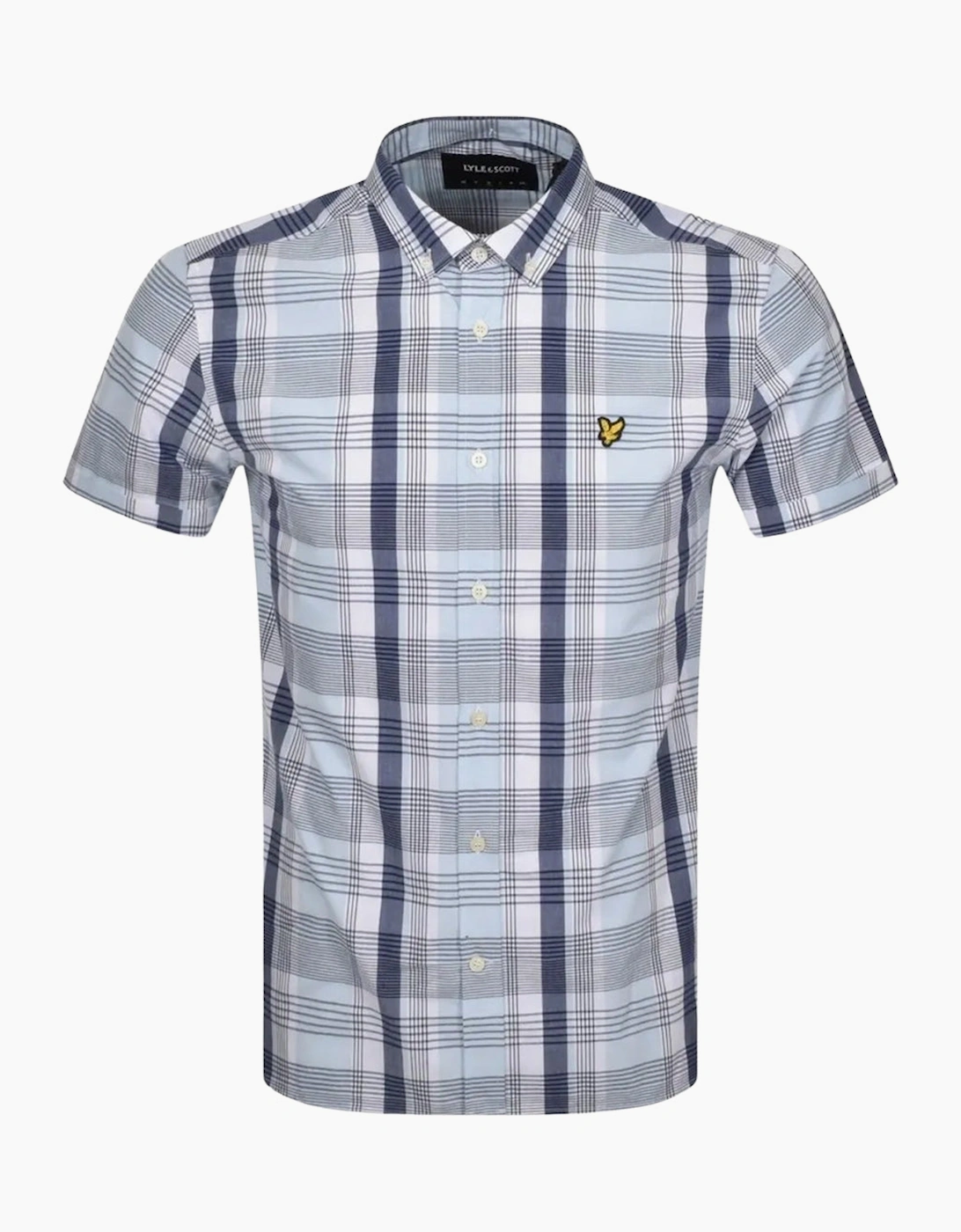 Men's Lyle & Scott Short Sleeve Deck Blue Checkered Shirt - Size: Regular/36