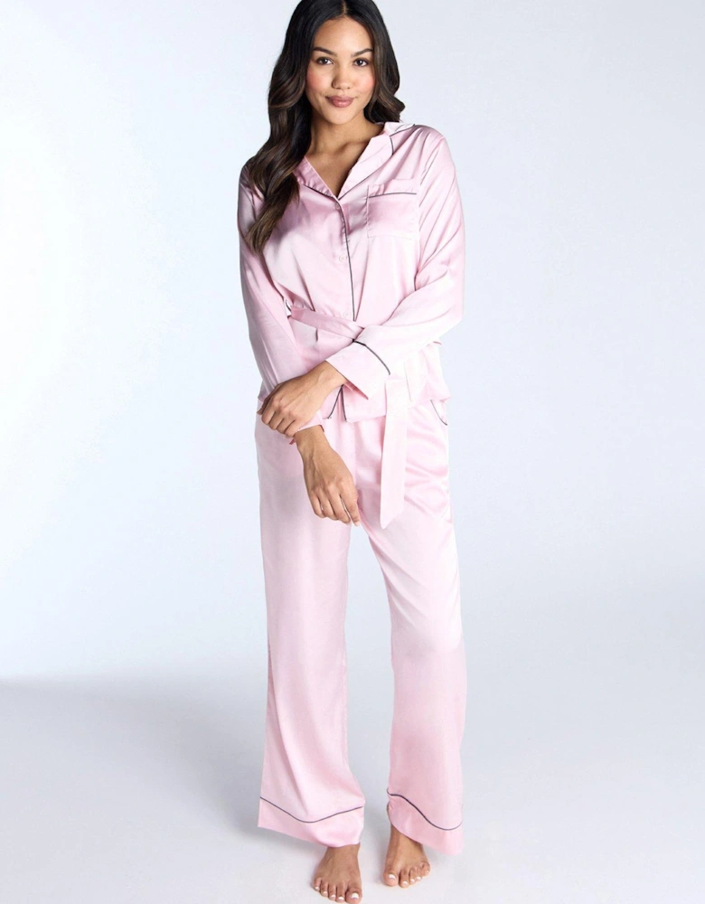 Luxe Satin Ls Belt Revere Top - Light Pink