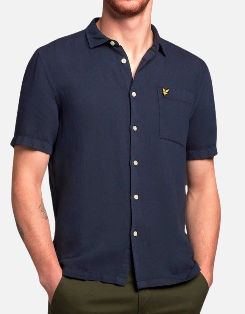 Lyle & Scott Short Sleeve Dark Navy Oxford Linen Shirt