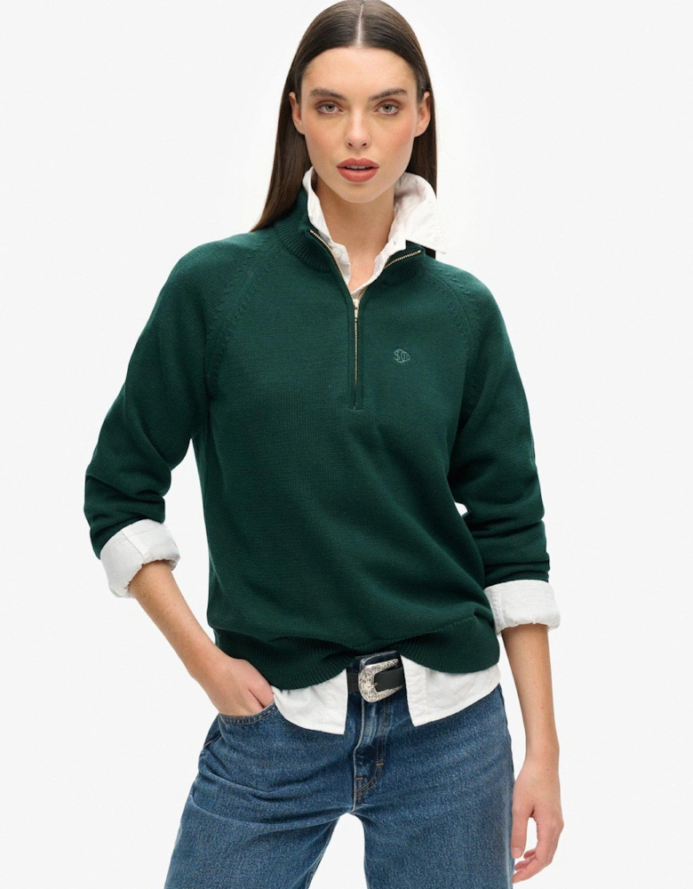 Classic Cotton Knit Half Zip Jumper - Green