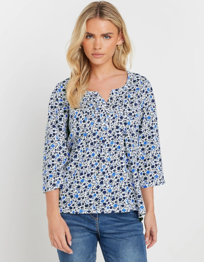 3/4 Sleeve Henley Top - Blue