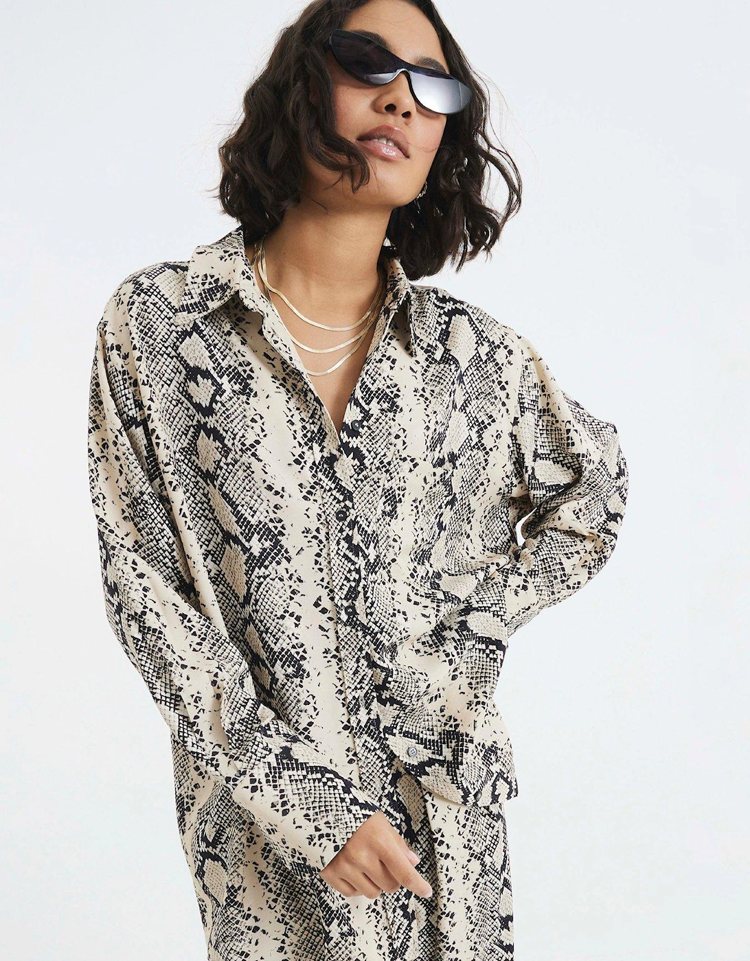 Oversized Snake Print Shirt - Cream, 6 of 5