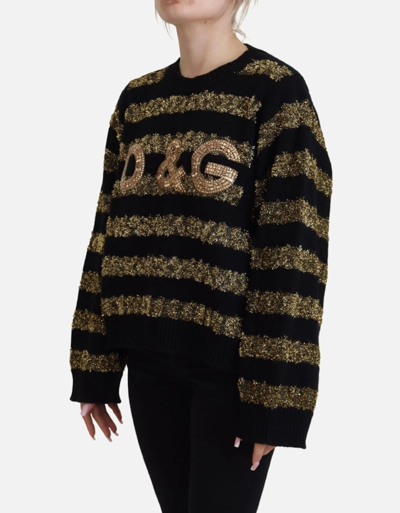 Metallic Stripe Knit Pullover Women - Black Sweaters
