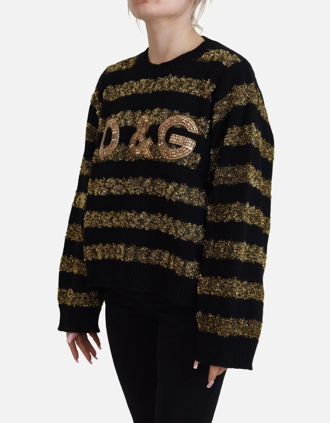 Metallic Stripe Knit Pullover Women - Black Sweaters