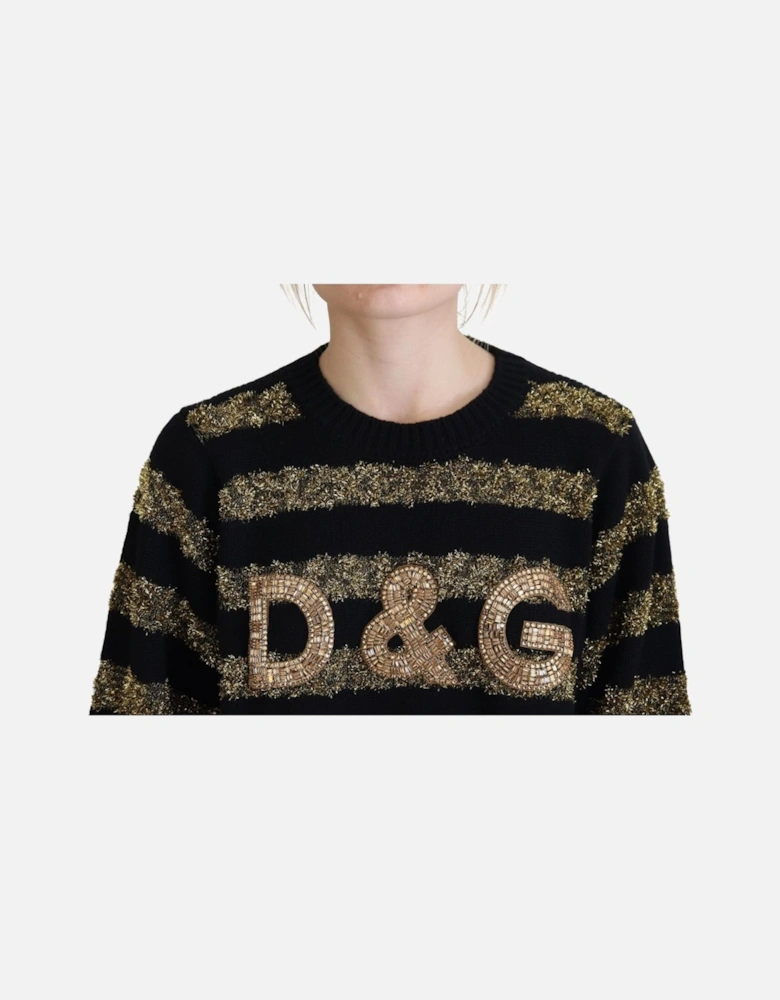 Metallic Stripe Knit Pullover Women - Black Sweaters