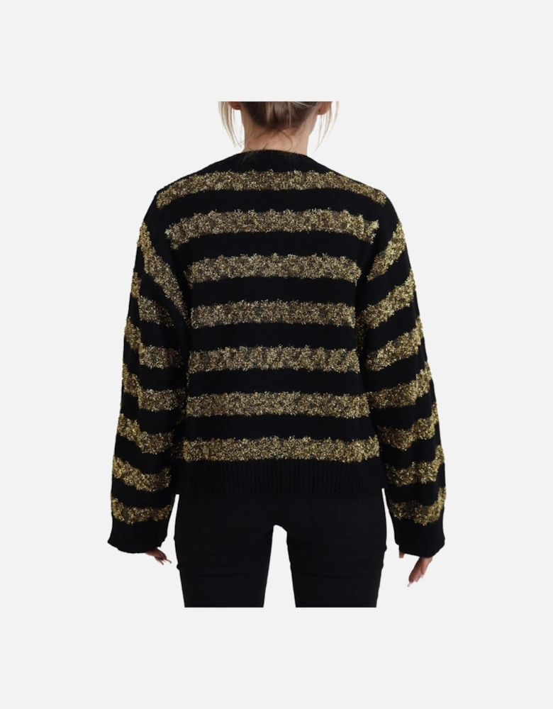 Metallic Stripe Knit Pullover Women - Black Sweaters