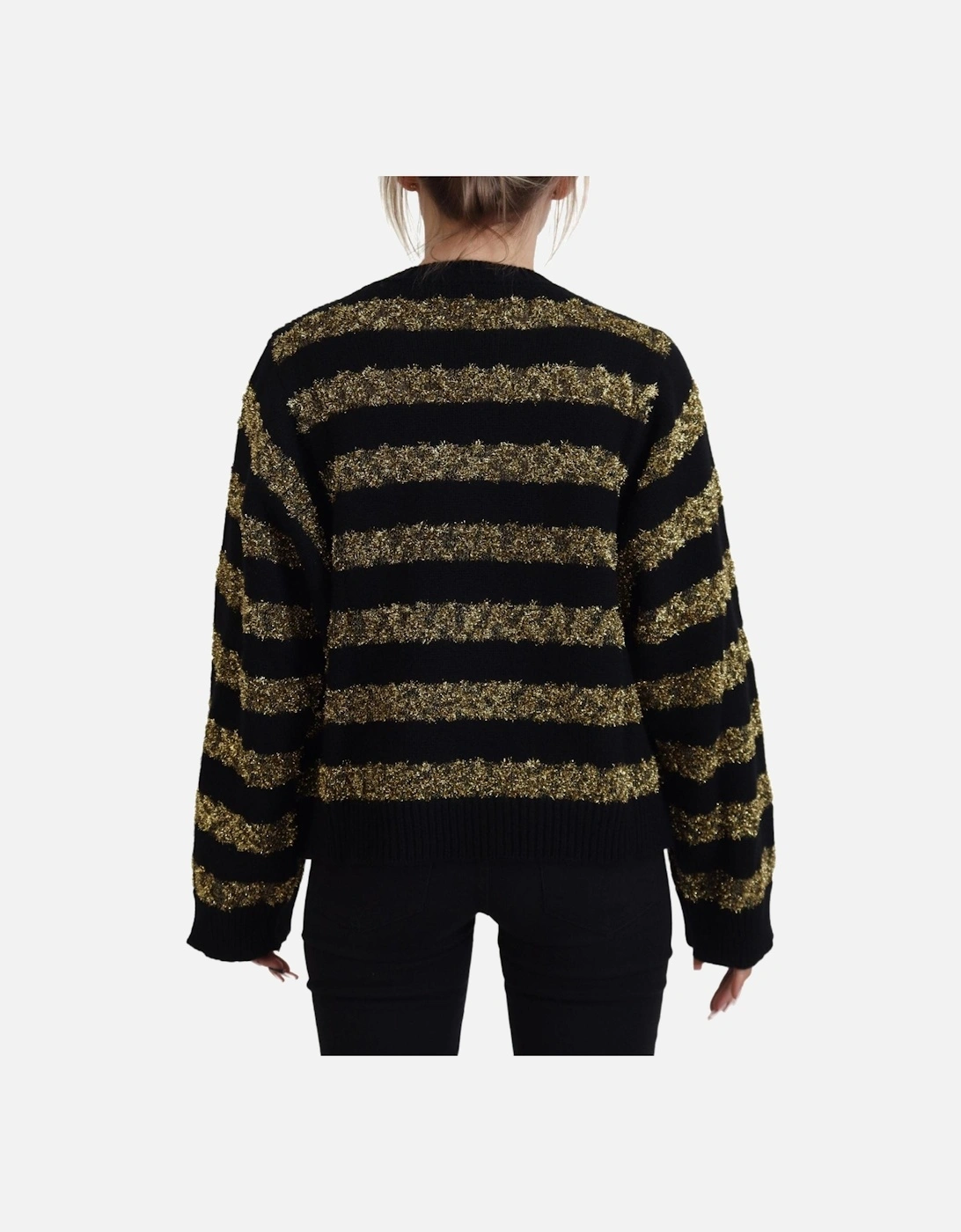 Metallic Stripe Knit Pullover Women - Black Sweaters