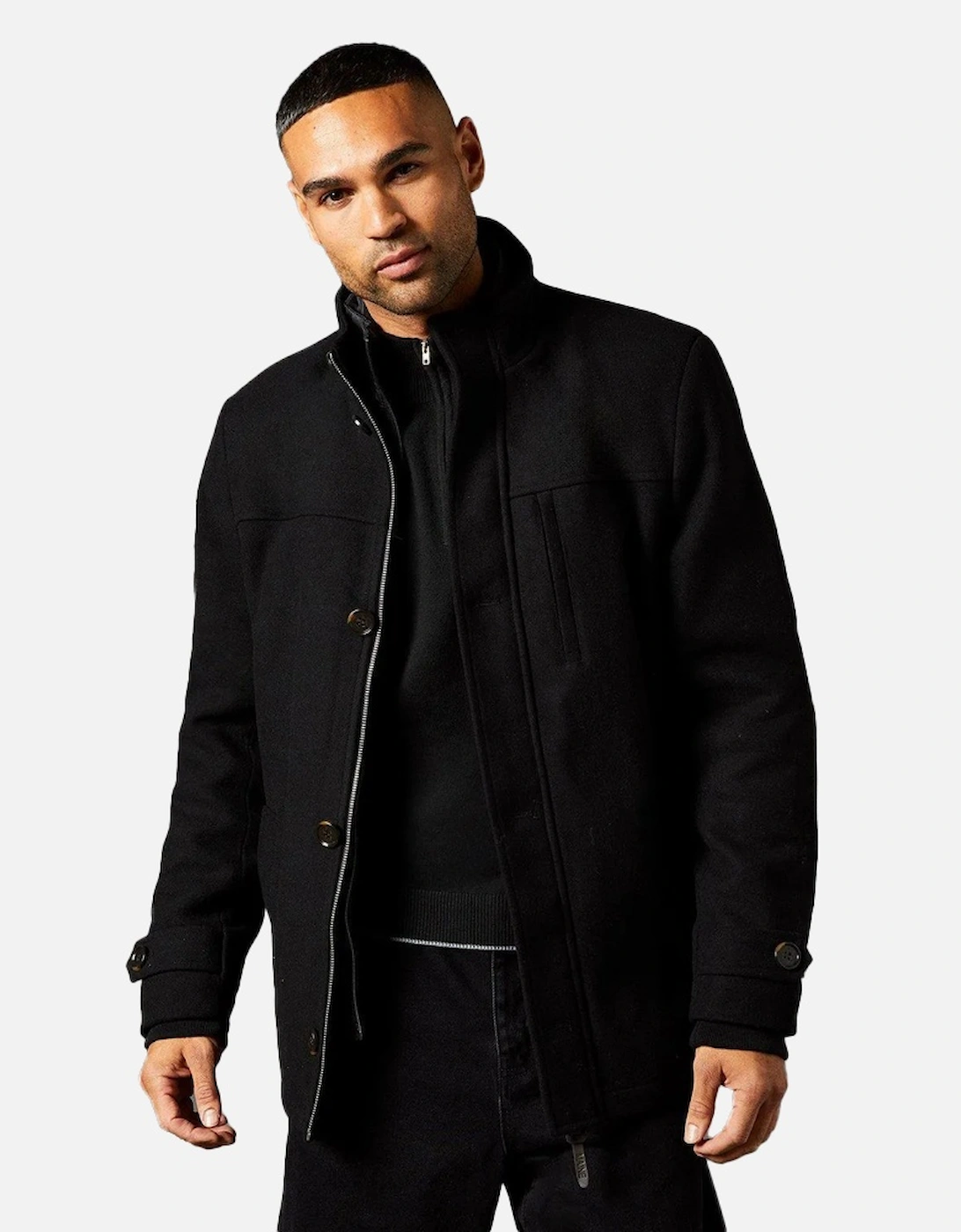 Mens Wool Blend Funnel Neck Jacket, 4 of 3