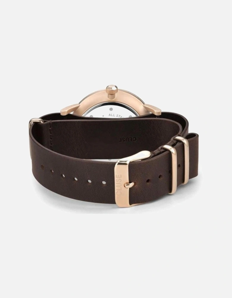 Stainless Steel Quartz Analog Watch with Leather Bracelet Women -