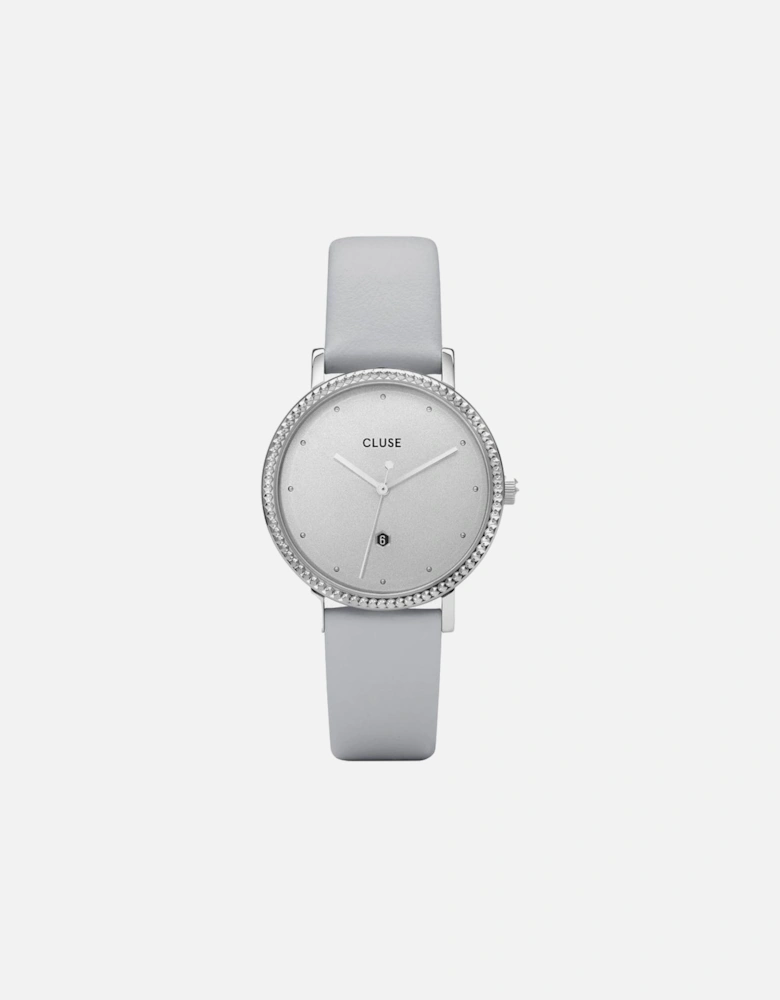 Quartz Stainless Steel Case Leather Bracelet Watch Women - Gray