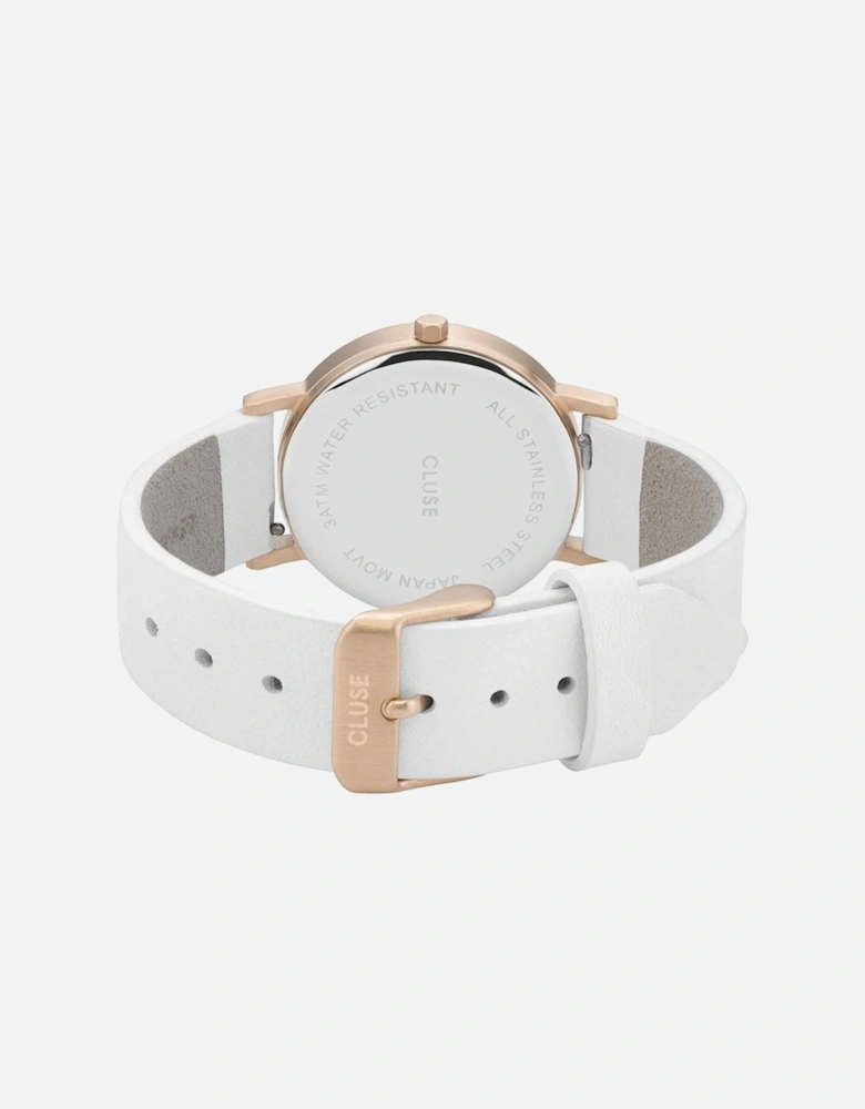 Stainless Steel Quartz Analog Leather Strap Watch Women - White