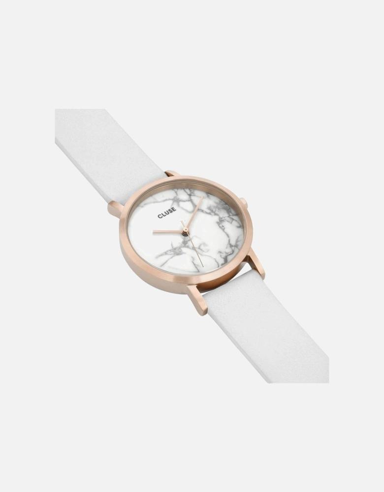 Stainless Steel Quartz Analog Leather Strap Watch Women - White