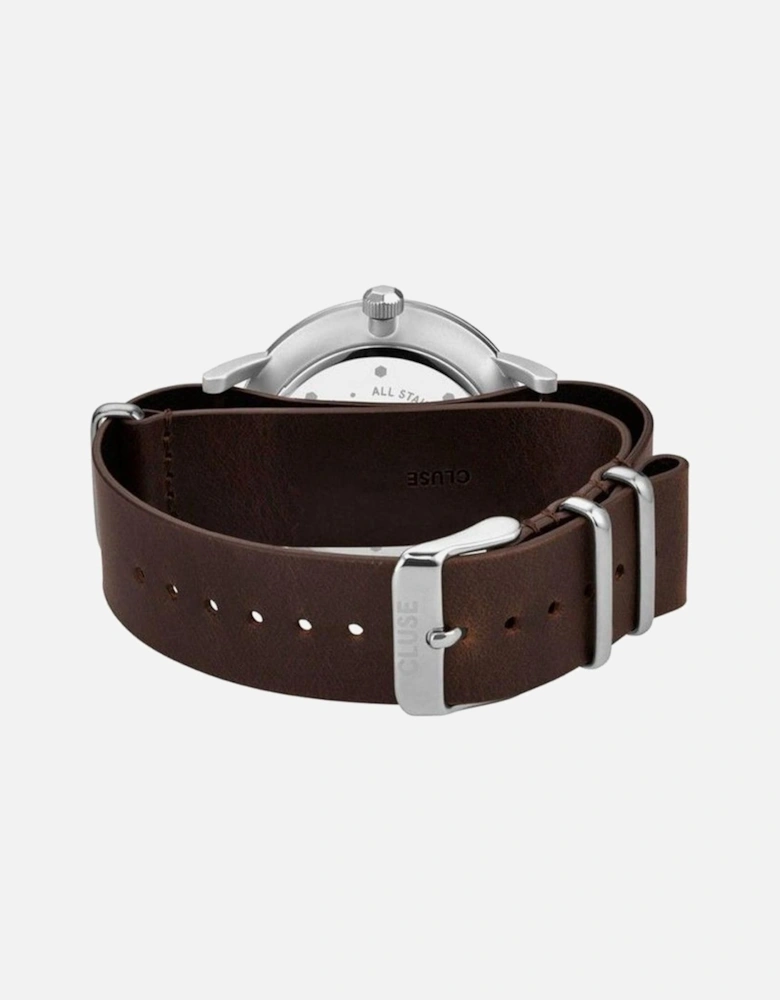 Stainless Steel Quartz Watch with Leather Strap Women - Brown Watches